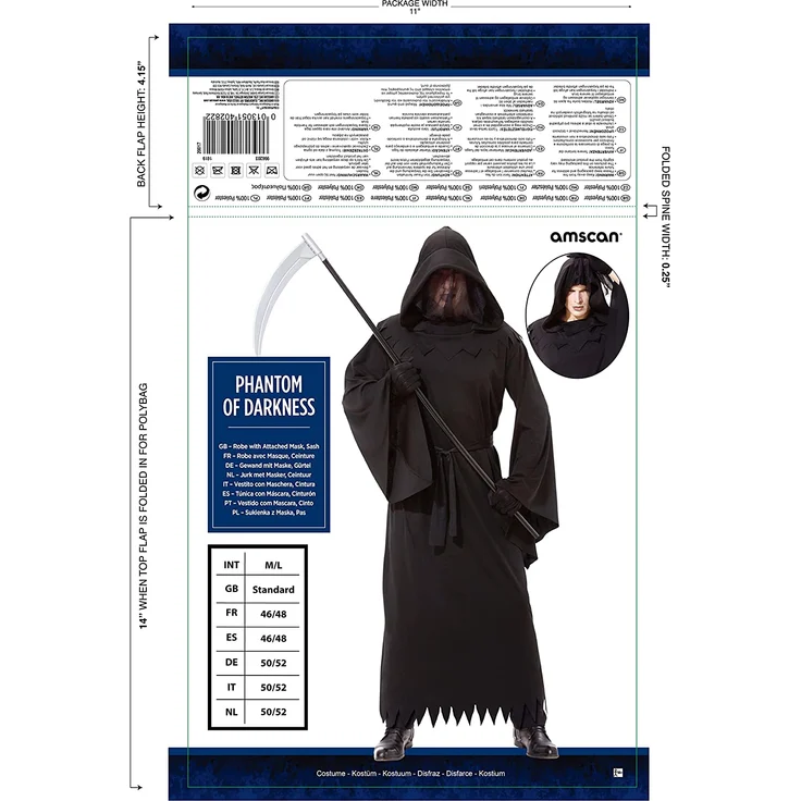 Amscan kostüm Phantom der Finsternis Polyester schwarz mt M/L – Bild 4