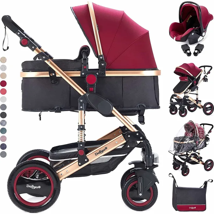 Daliya® BAMBIMO 3in1 Kinderwagen und Buggy mit Babyschale, Bordeaux-Rot