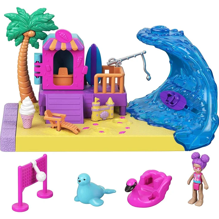 Polly Pocket GTM68 - Pollyville Sonnenstrand, kleine Puppe, Tierfigur, tolles Spielzeug Geschenk für Kinder ab 4 Jahren – Bild 1