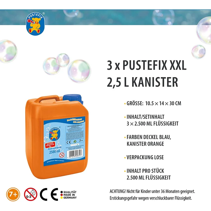 Pustefix XXL-Bubbles Nachfüllkanister I 3 x 2,5 l Seifenblasenwasser I Bubbles Made in Germany I Riesen-Seifenblasen für Hochzeit, Kindergeburtstag, Polterabend I Spaß für Kinder & Erwachsene – Bild 4