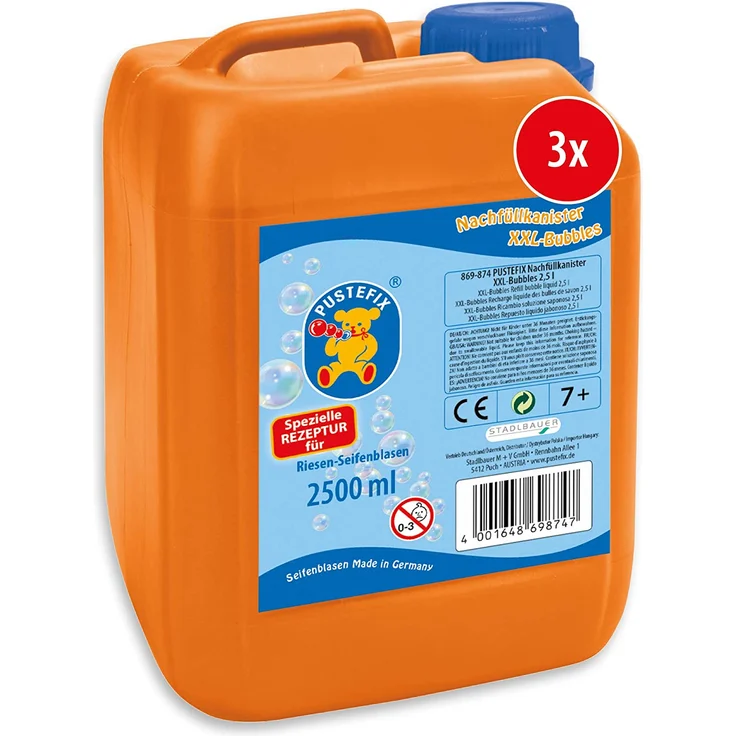 Pustefix XXL-Bubbles Nachfüllkanister I 3 x 2,5 l Seifenblasenwasser I Bubbles Made in Germany I Riesen-Seifenblasen für Hochzeit, Kindergeburtstag, Polterabend I Spaß für Kinder & Erwachsene – Bild 1