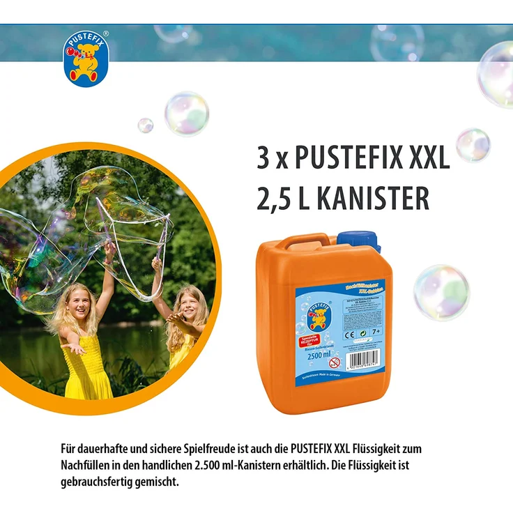 Pustefix XXL-Bubbles Nachfüllkanister I 3 x 2,5 l Seifenblasenwasser I Bubbles Made in Germany I Riesen-Seifenblasen für Hochzeit, Kindergeburtstag, Polterabend I Spaß für Kinder & Erwachsene – Bild 3
