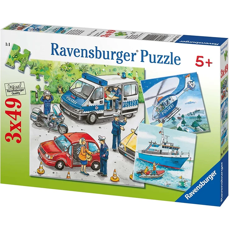 Ravensburger Kinderpuzzle 09221 - Polizeieinsatz - 3 x 49 Teile – Bild 1