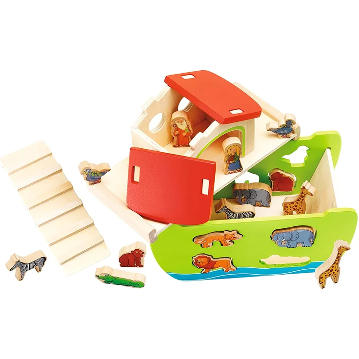 Eichhorn 100002084 - Steckspiel 'Arche Noah', 16 versch. Steckfiguren, 21-tlg., 14x26x19 cm, Birkenholz – Bild 6