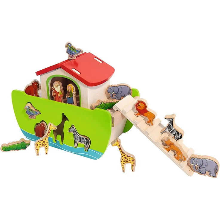 Eichhorn 100002084 - Steckspiel 'Arche Noah', 16 versch. Steckfiguren, 21-tlg., 14x26x19 cm, Birkenholz – Bild 4