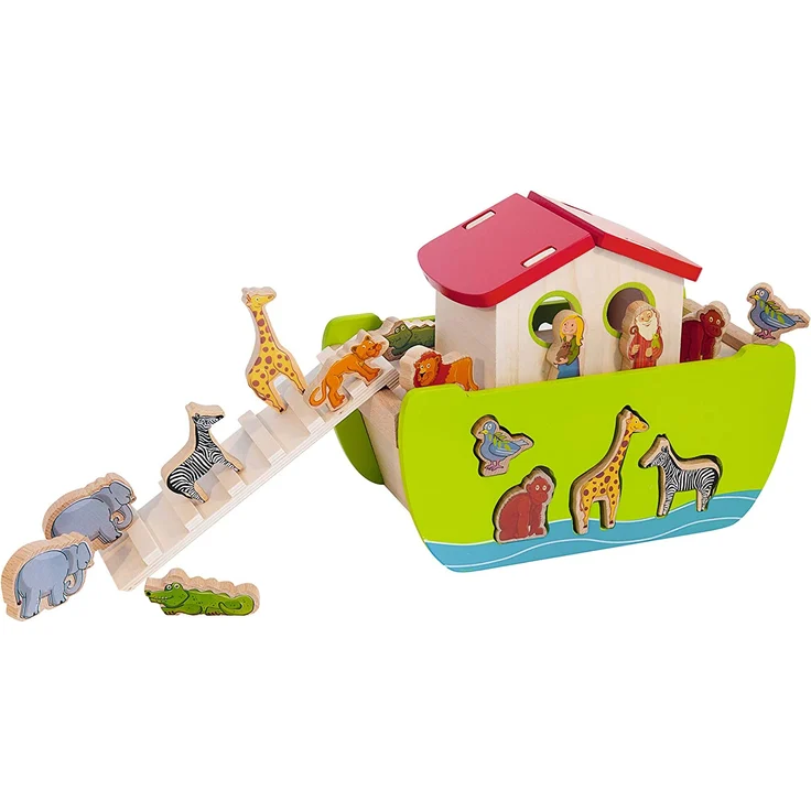 Eichhorn 100002084 - Steckspiel 'Arche Noah', 16 versch. Steckfiguren, 21-tlg., 14x26x19 cm, Birkenholz – Bild 3