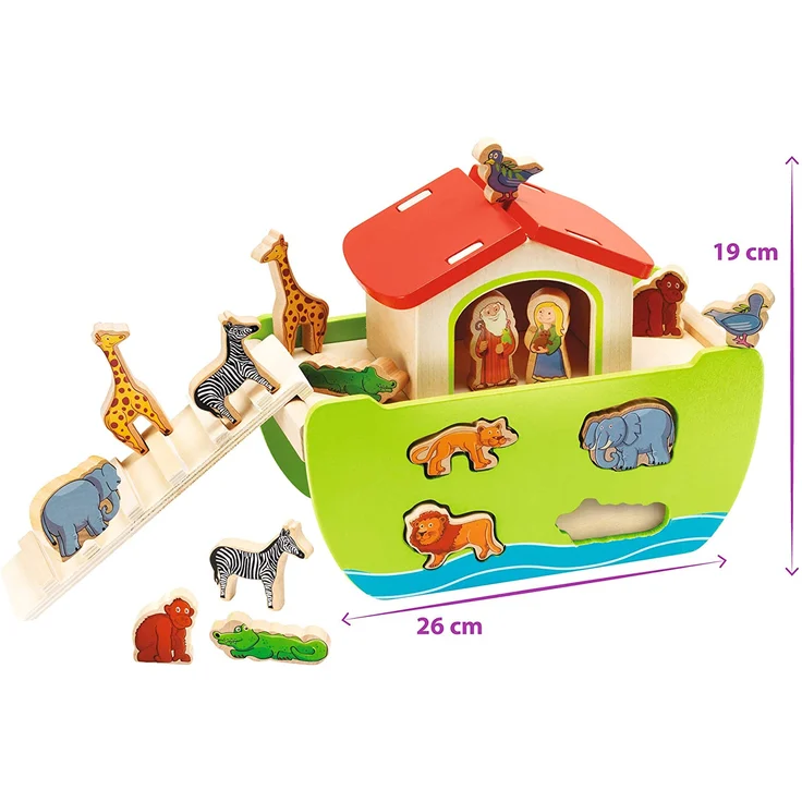 Eichhorn 100002084 - Steckspiel 'Arche Noah', 16 versch. Steckfiguren, 21-tlg., 14x26x19 cm, Birkenholz – Bild 5