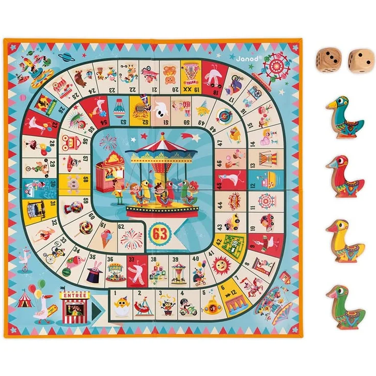 Janod J02743 Karussell-Gänsespiel, Familienspiel, Holzfiguren, für Kinder ab 4 Jahren – Bild 4