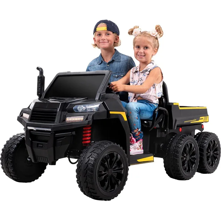 Kinder-Elektroauto A730 Kinderauto ab 3, Kipp-Mulde, Fernbedienung, 6x4 Antrieb (Schwarz) - Preisvergleich