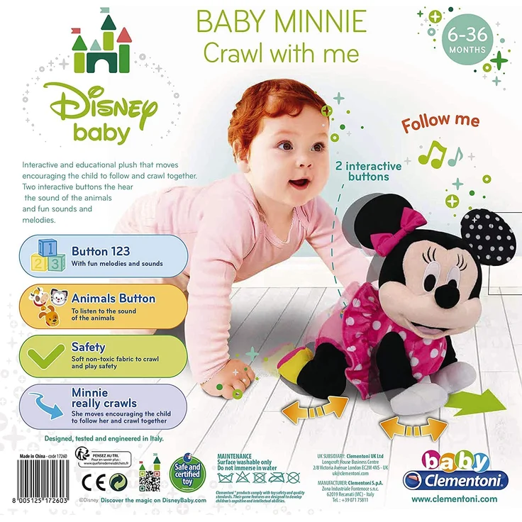 Clementoni 17260 Disney Baby, Minnie Mouse Crawl with me, Funktionsplüschtier für Babys & Kleinkinder, Plüschtier zur Entwicklung der Motorik, ab 6 Monaten – Bild 3