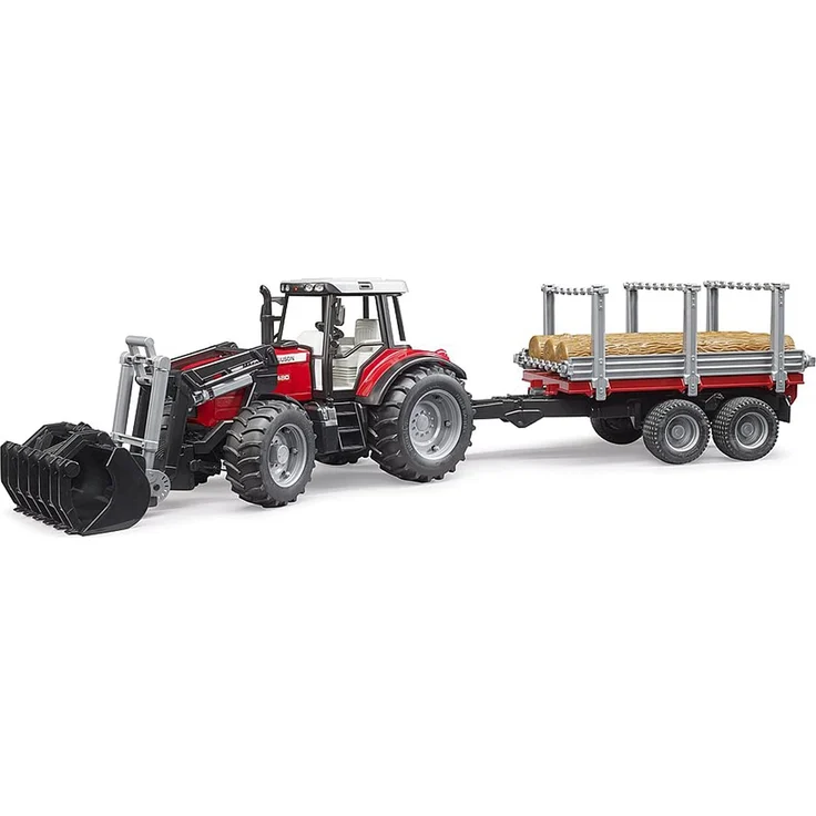 Massey Ferguson 7480 mit Frontlader und Holztransportanhänger – Bild 1