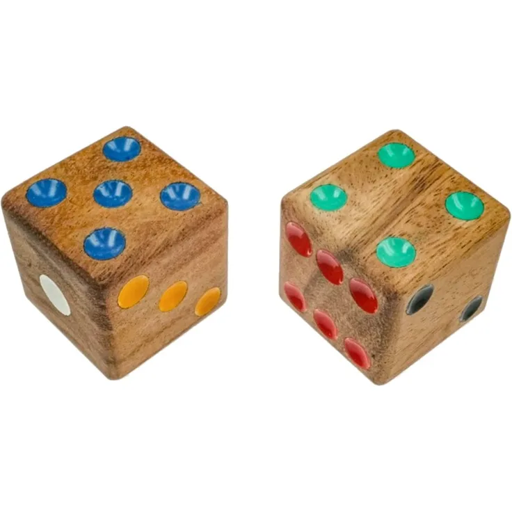 2 Spielwürfel im Set - Würfel 4 cm Kantenlänge aus Holz mit farbigen Punkten
