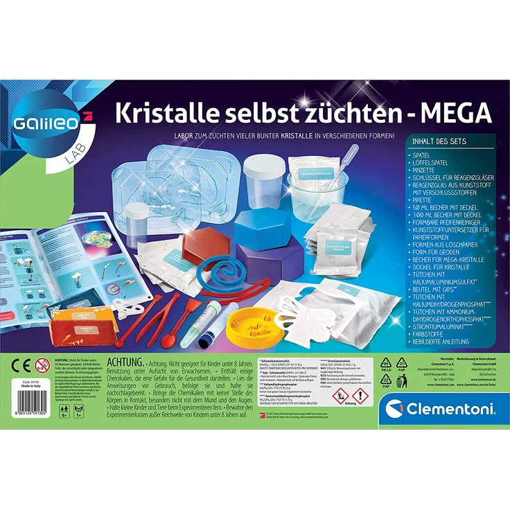 Clementoni 59130 Galileo Science – Kristalle selbst züchten Mega, Experimentierkasten für Kinder ab 8 Jahren, farbenfrohe Experimente fürs Kinderzimmer – Bild 3