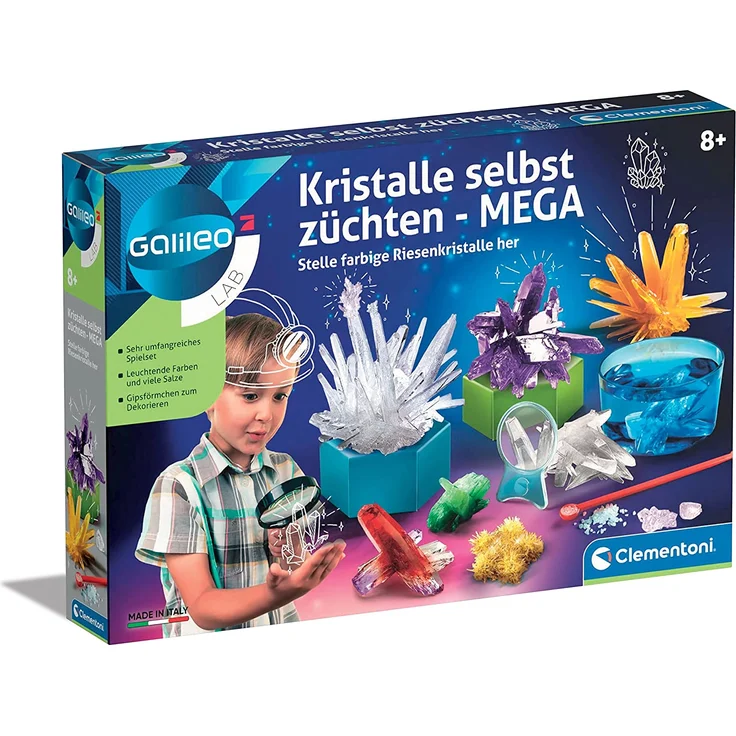 Clementoni 59130 Galileo Science – Kristalle selbst züchten Mega, Experimentierkasten für Kinder ab 8 Jahren, farbenfrohe Experimente fürs Kinderzimmer – Bild 1