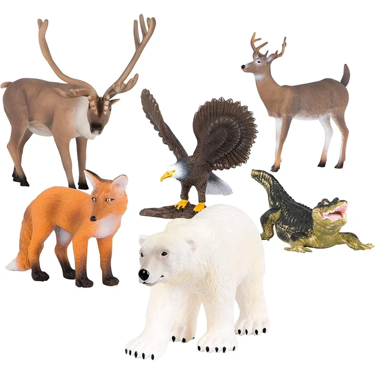 Terra 6 Tiere Figuren – Alligator, Eisbär, Rentier, Fuchs, Adler, Hirsch – Realistische Tierfiguren Set, Kinder Spielzeug ab 3 Jahre