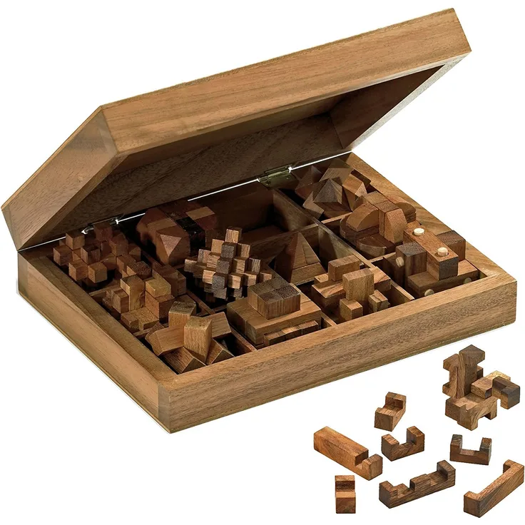 Philos 6149 - Puzzle-Edition mit 12 unterschiedlich schwierigen Knobelspielen im Holzkoffer