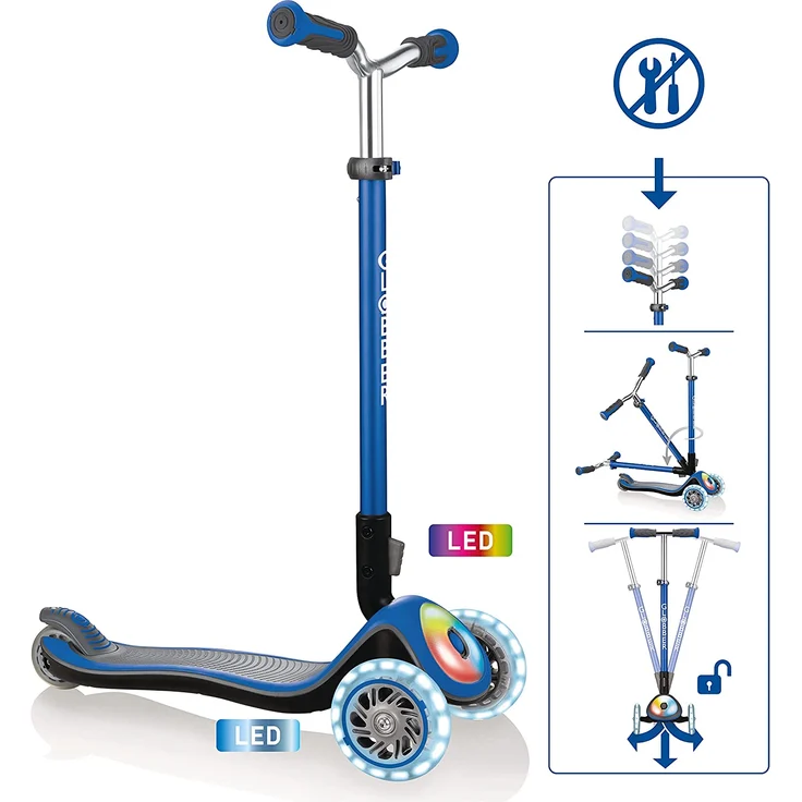 Scooter Globber Elite Prime navy-blau mit Leuchtrollen u. Leuchtdeck – Bild 2
