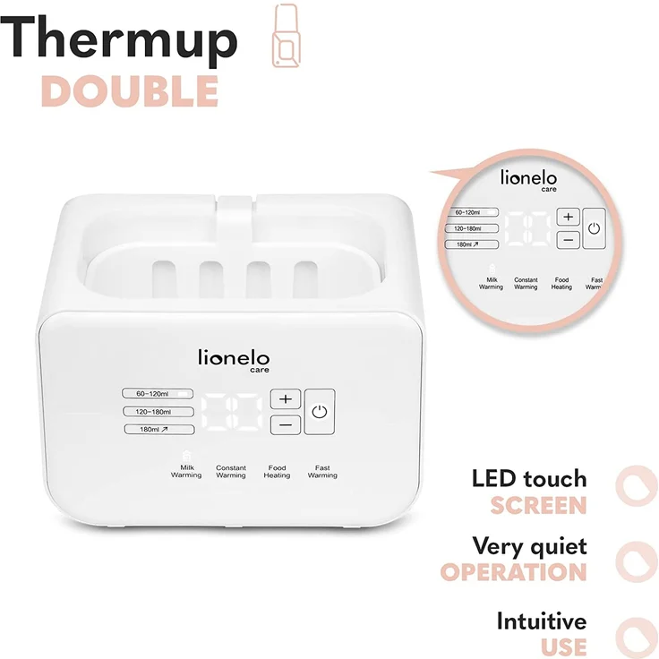 LIONELO THERMUP Doppel-Flaschenwärmer, 2 Flaschen gleichzeitig, erhitzen Erhitzen der Milch in 3-5 Minuten, 6 Arbeitsmodi, Funktion Sterilisator und Defrost, Ruhige Arbeit, Sicher zu benutzen – Bild 6