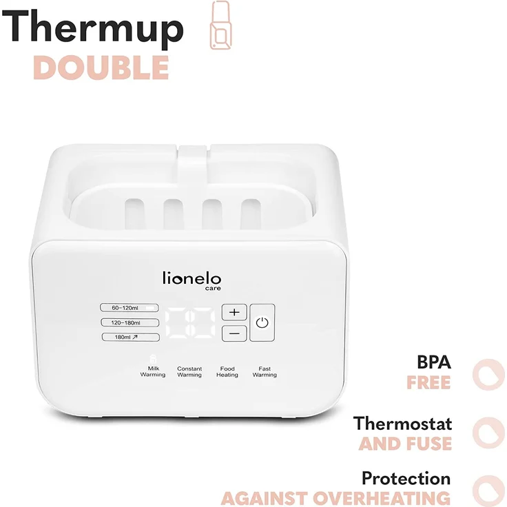 LIONELO THERMUP Doppel-Flaschenwärmer, 2 Flaschen gleichzeitig, erhitzen Erhitzen der Milch in 3-5 Minuten, 6 Arbeitsmodi, Funktion Sterilisator und Defrost, Ruhige Arbeit, Sicher zu benutzen – Bild 5