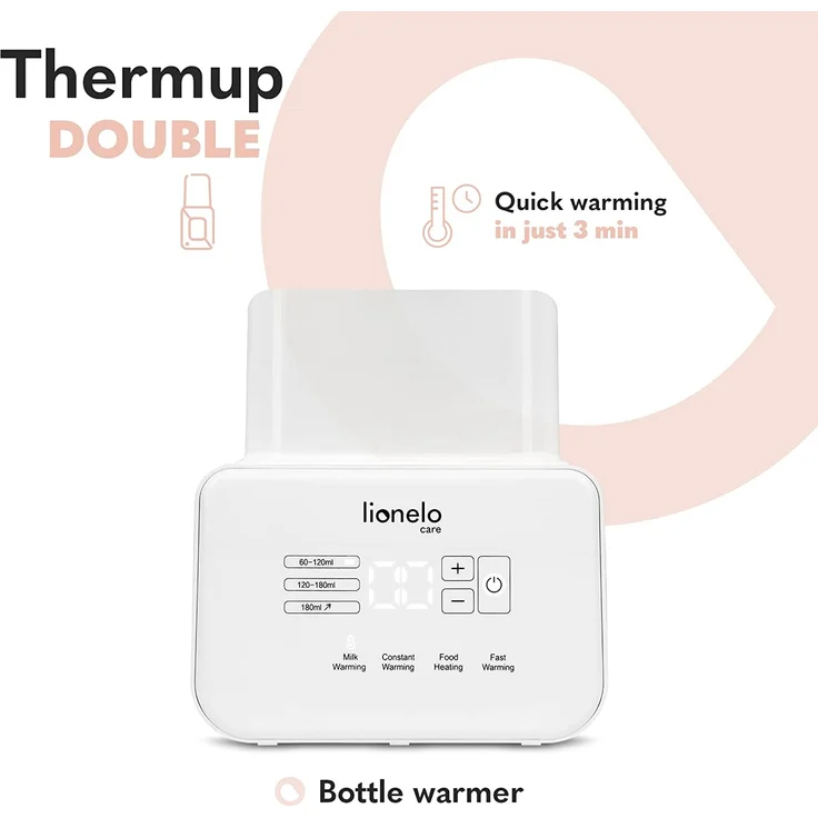 LIONELO THERMUP Doppel-Flaschenwärmer, 2 Flaschen gleichzeitig, erhitzen Erhitzen der Milch in 3-5 Minuten, 6 Arbeitsmodi, Funktion Sterilisator und Defrost, Ruhige Arbeit, Sicher zu benutzen – Bild 2