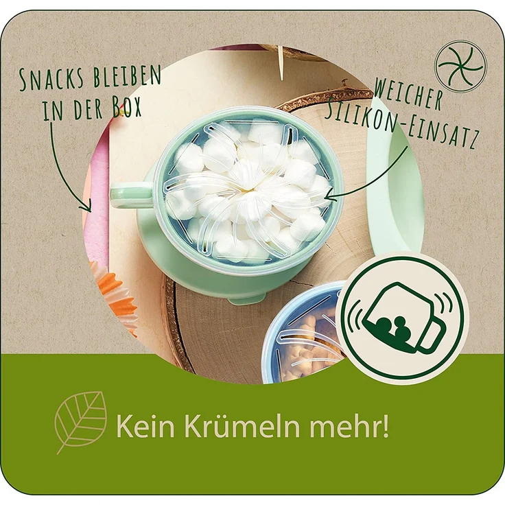 nip Snackbox 2in1 für Kinder, Greifbox aus nachwachsenden Rohstoffen, mit Deckel, Krümelfrei, Made in Germany, ab 9 Monaten, Colour: Grün – Bild 3