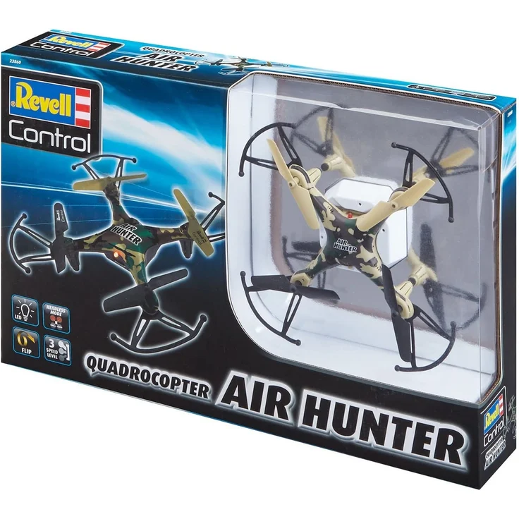 Revell Control 23860 RC Quadcopter Air Hunter, 2.4GHz, Akku, Flip-Funktion, Rotorschutz, LED, Headless-Mode, Geschwindigkeitsstufen, ferngesteuerter Quadrokopter, Camouflage-Design, 15,5 cm bunt – Bild 9