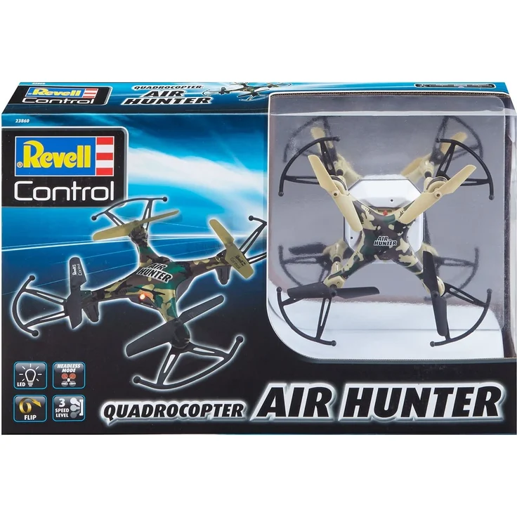 Revell Control 23860 RC Quadcopter Air Hunter, 2.4GHz, Akku, Flip-Funktion, Rotorschutz, LED, Headless-Mode, Geschwindigkeitsstufen, ferngesteuerter Quadrokopter, Camouflage-Design, 15,5 cm bunt – Bild 2