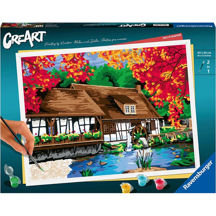 Ravensburger 23546 - CreArt, Malen nach Zahlen, Mill at Blautopf, 40x30cm, Malset