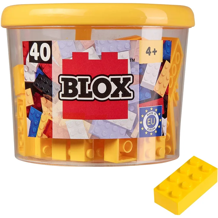 Simba 104118857 - Blox, 40 gelbe Klemmbausteine für Kinder ab 3 Jahren, 8er Steine, inklusive Dose, hohe Qualität, vollkompatibel mit anderen Herstellern