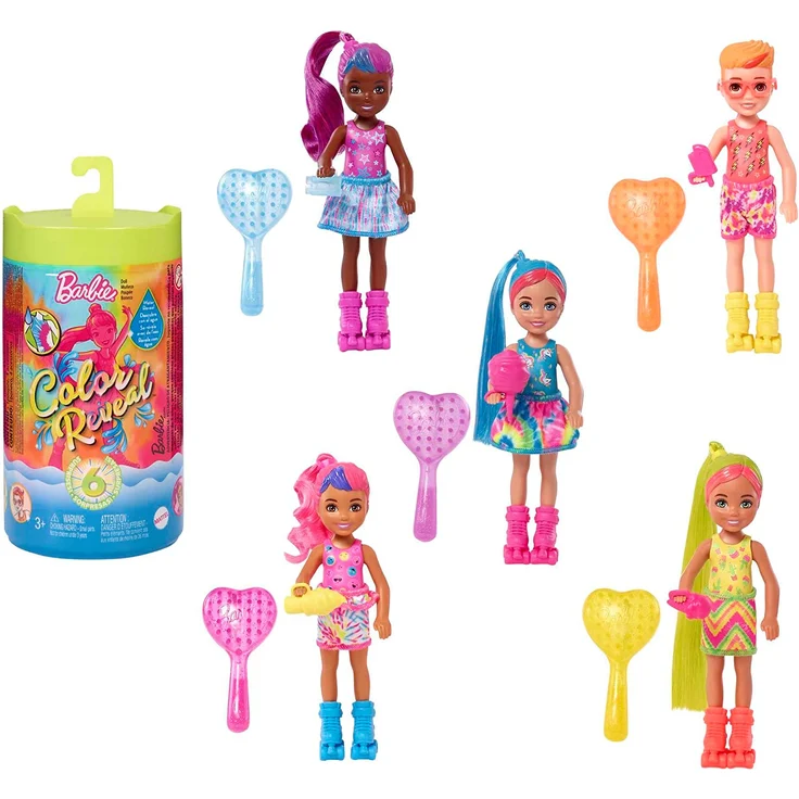 Mattel HCC90 Barbie Color Reveal Chelsea Neon Tie-Dye Series, sortiert , 1 Stück, zufällige Auswahl – Bild 1