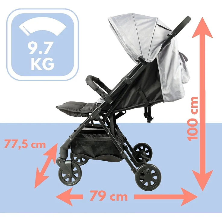 BAMBISOL Zwillings-Kinderwagen mit Rippenstritt | für Zwillinge ab der Geburt geeignet | ultrakompakt | Schwarz/Grau – Bild 2