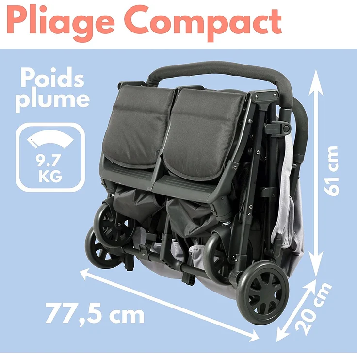 BAMBISOL Zwillings-Kinderwagen mit Rippenstritt | für Zwillinge ab der Geburt geeignet | ultrakompakt | Schwarz/Grau – Bild 6