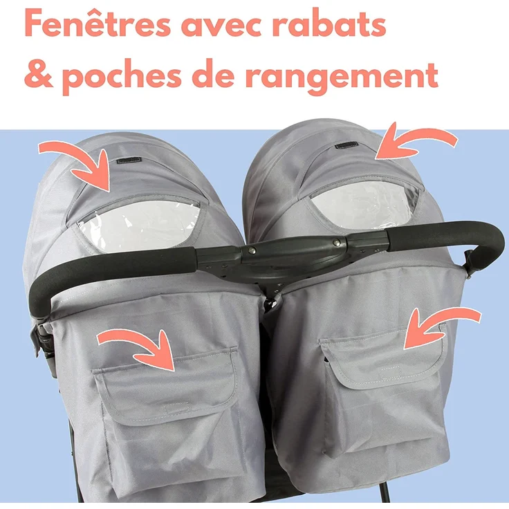 BAMBISOL Zwillings-Kinderwagen mit Rippenstritt | für Zwillinge ab der Geburt geeignet | ultrakompakt | Schwarz/Grau – Bild 3