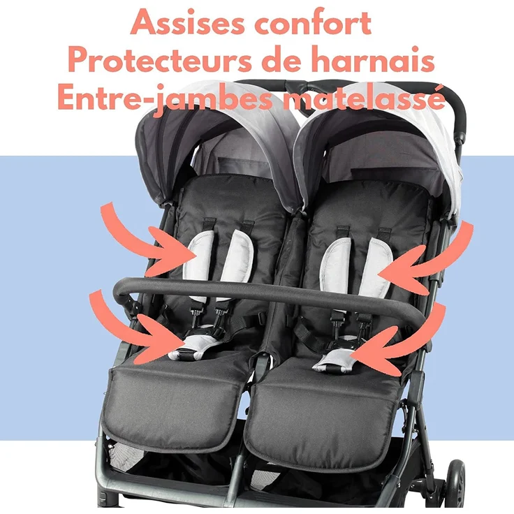 BAMBISOL Zwillings-Kinderwagen mit Rippenstritt | für Zwillinge ab der Geburt geeignet | ultrakompakt | Schwarz/Grau – Bild 5