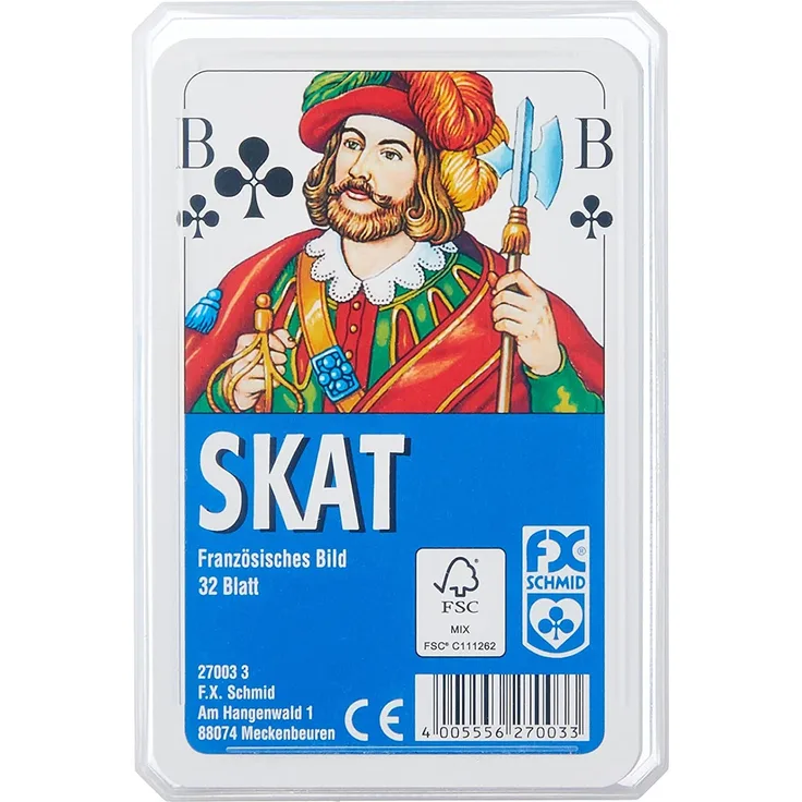 Ravensburger Spielkarten 27003 - Klassisches Skatspiel, Französisches Bild, 32 Karten in Klarsicht-Box