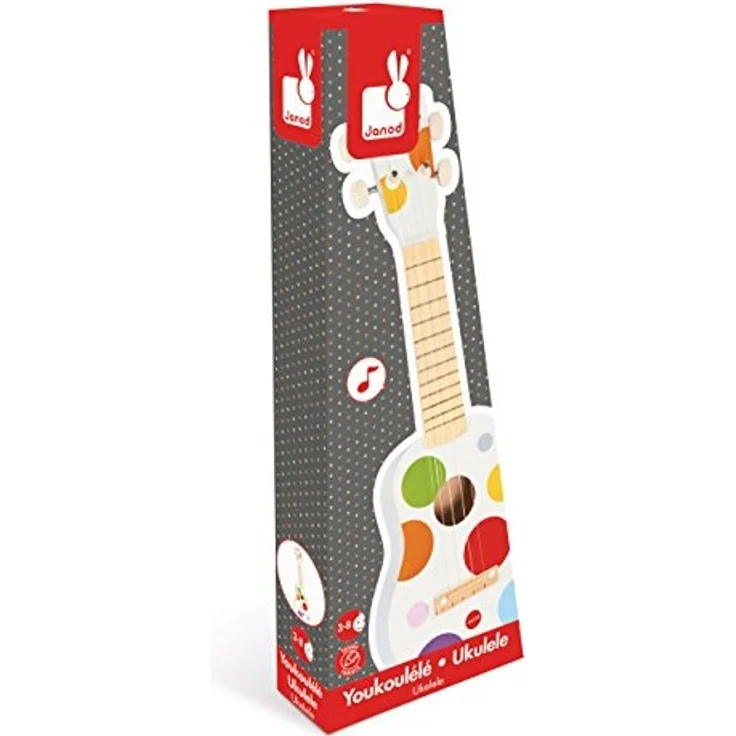 Janod Holz Ukulele ‘Konfetti’ - Holzspielzeug für Kinder - Musikinstrument für Kinder - Kindergitarre - Ab 3 Jahren, J07597 – Bild 5