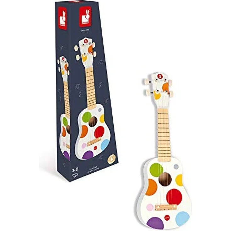 Janod Holz Ukulele ‘Konfetti’ - Holzspielzeug für Kinder - Musikinstrument für Kinder - Kindergitarre - Ab 3 Jahren, J07597 – Bild 4