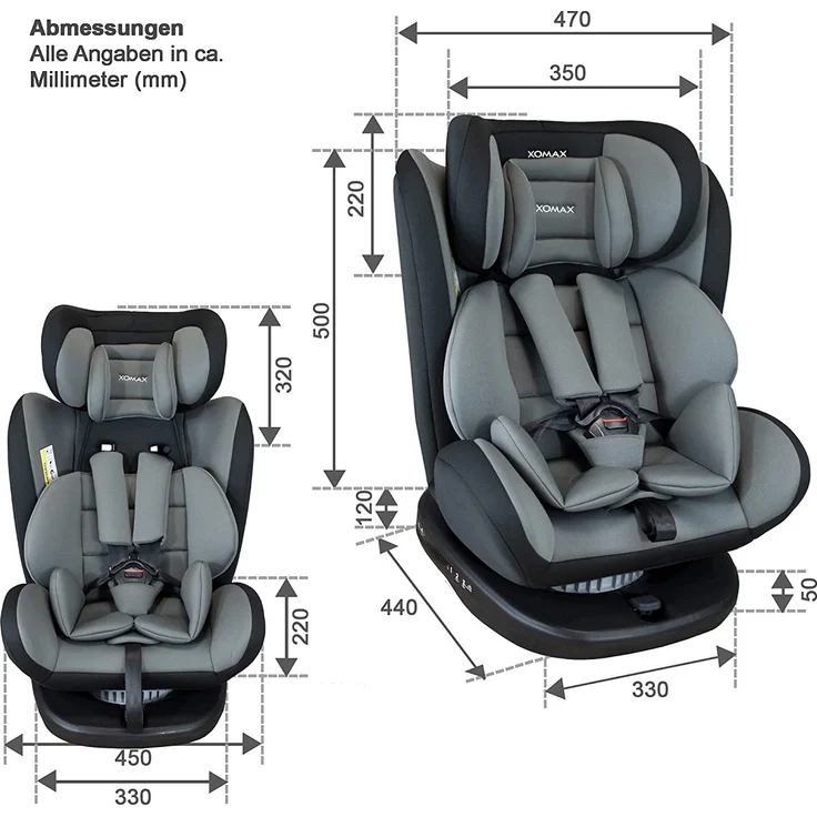 XOMAX 916 Kindersitz drehbar 360° mit ISOFIX und Liegefunktion I mitwachsend I 0-36 kg, 0-12 Jahre, Gruppe 0/1/2/3 I 5-Punkt-Gurt und 3-Punkt-Gurt I Bezug abnehmbar, waschbar I ECE R44/04 - Preisvergleich – Bild 3
