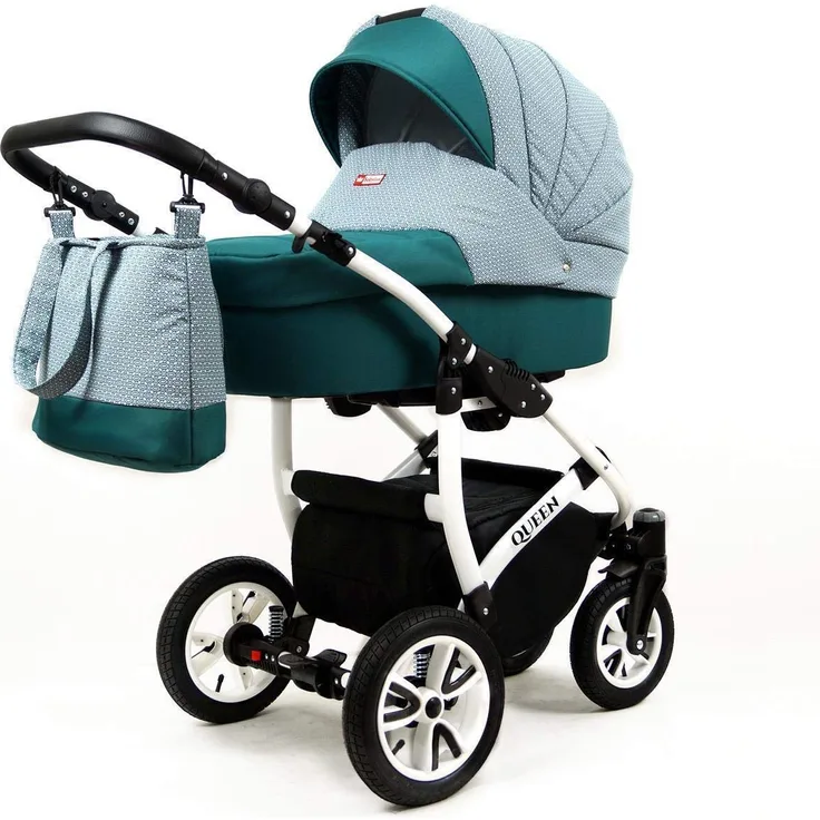 SaintBaby Kinderwagen Komplettset Buggy Leicht Robust Sicher DIN EN 1888 Queen Ocean Green 4in1 Autositz +Isofix