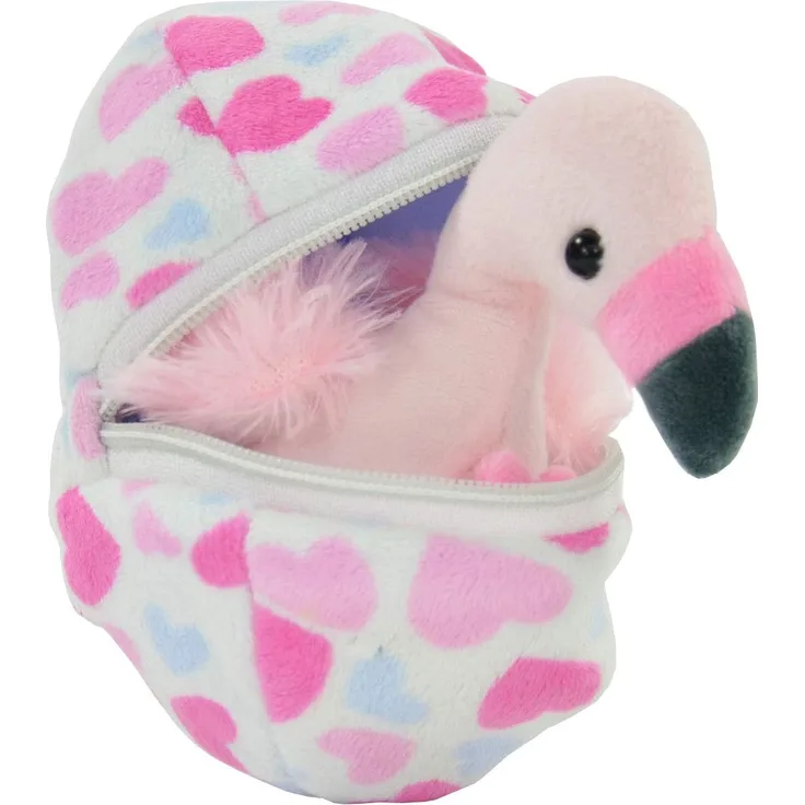 Kögler 75764 - Felicitas, Mini Flamingo aus Plüsch im Ei, ca. 13 cm groß, kleines Plüschtier zum Kuscheln und Liebhaben, als kleines Geschenk für Kinder, Jungen und Mädchen