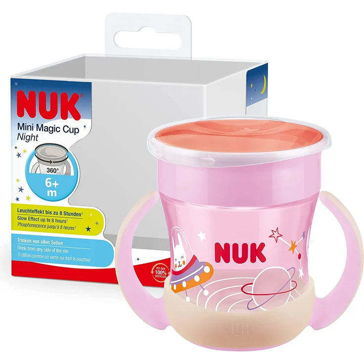 NUK Mini Magic Cup Trinklernbecher mit Leuchteffekt 6+ Monate 160 ml auslaufsicherer 360°-Trinkrand ergonomische Griffe BPA-frei Hase (pink) 10255666 – Bild 1