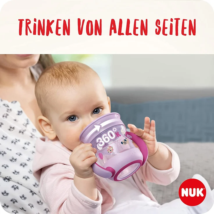 NUK Mini Magic Cup Trinklernbecher mit Leuchteffekt 6+ Monate 160 ml auslaufsicherer 360°-Trinkrand ergonomische Griffe BPA-frei Hase (pink) 10255666 – Bild 2