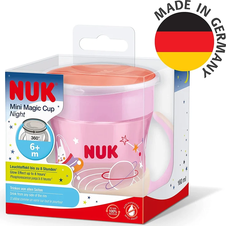 NUK Mini Magic Cup Trinklernbecher mit Leuchteffekt 6+ Monate 160 ml auslaufsicherer 360°-Trinkrand ergonomische Griffe BPA-frei Hase (pink) 10255666 – Bild 6