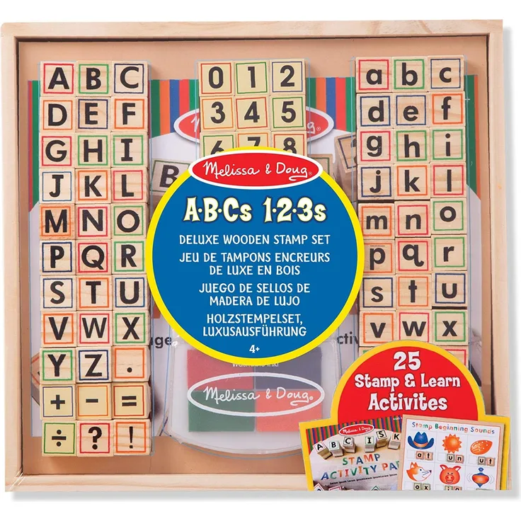 Melissa & Doug 40118 Stempelset mit Buchstaben und Zahlen aus Holz