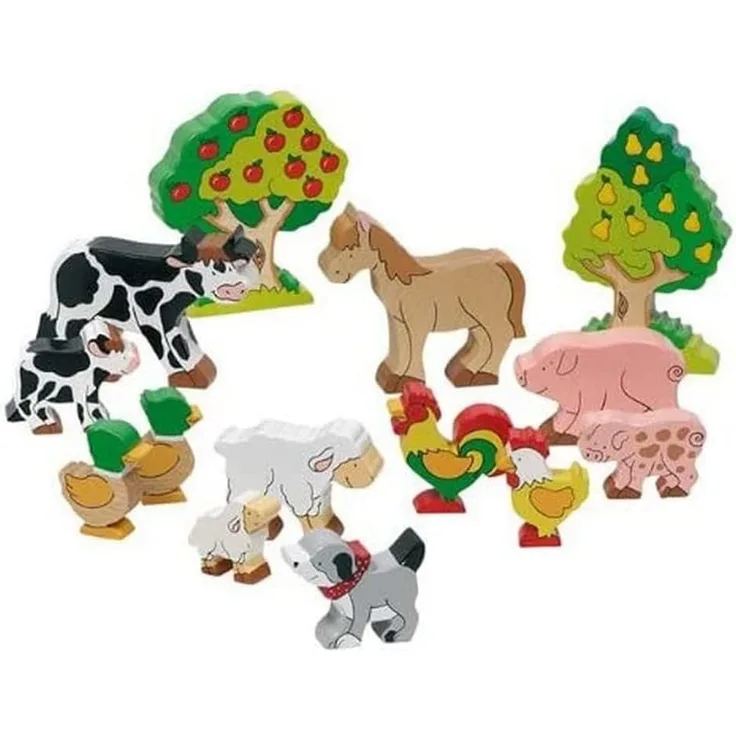 goki 53034 Bauernhoftiere bunt bemalt aus Holz Massivholz-Farmtiere Spielzeug Set