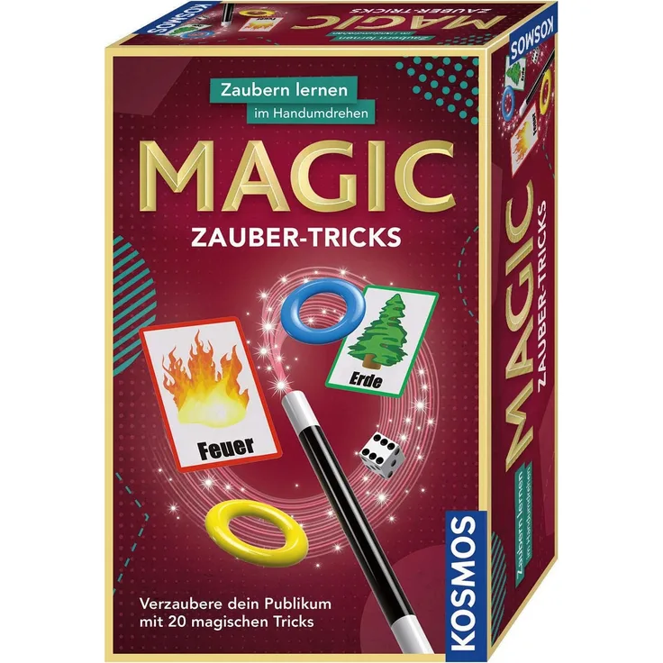 KOSMOS 657413 - Magic Zauber-Tricks, Zaubern lernen im Handumdrehen, Mit Zauberstab und Utensilien für 20 magische Tricks, Kompaktes Format, Mitbringspiel, Experimentierset