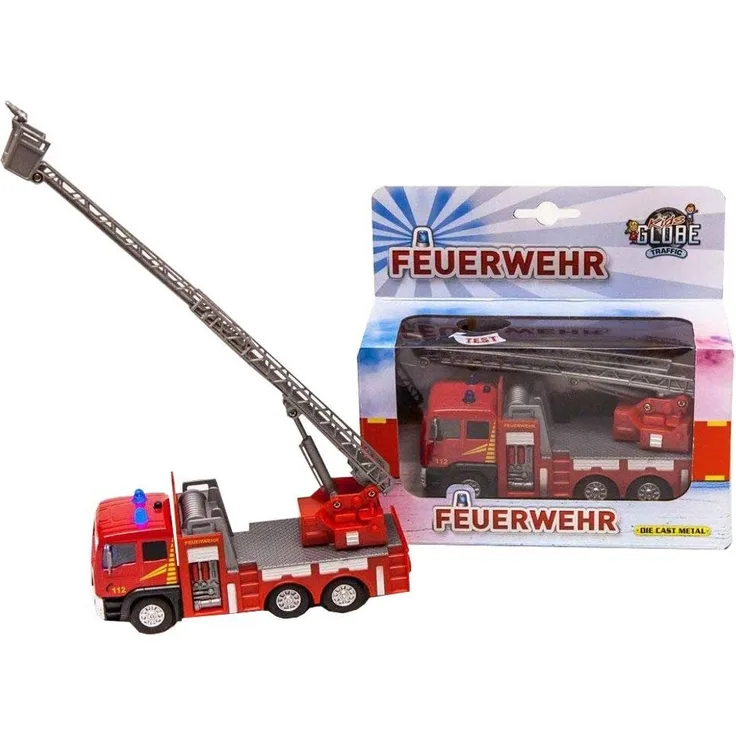 Van Manen Kids Globe Traffic Feuerwehrauto mit Drehleiter, Spielzeug, Kinderspielzeug mit Licht und Sound, 510126, rot