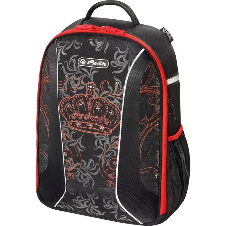 Herlitz Schulrucksack Airgo - Motiv: Royalty, 39 cm, 18 Liter, 0,95 kg - Farbe: schwarz,rot, mit reflektierenden Elementen