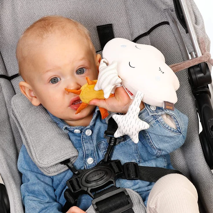 Fehn 052343 Mini-Mobile Wolke fehnNATUR – Motorikspielzeug mit Bio-Baumwolle (kbA) - zum Aufhängen für zuhause & unterwegs - für Babys und Kleinkinder ab 0+ Monaten – Bild 5