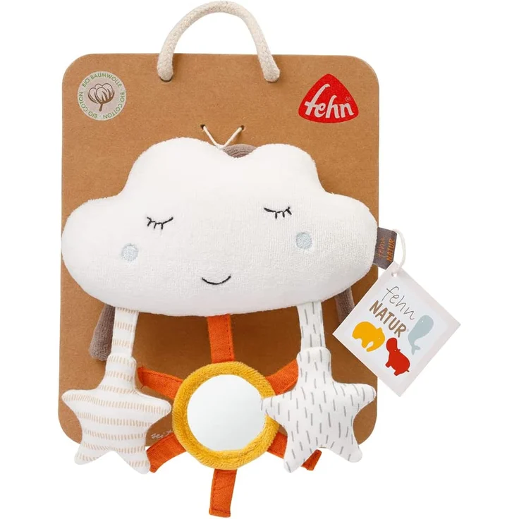 Fehn 052343 Mini-Mobile Wolke fehnNATUR – Motorikspielzeug mit Bio-Baumwolle (kbA) - zum Aufhängen für zuhause & unterwegs - für Babys und Kleinkinder ab 0+ Monaten – Bild 7